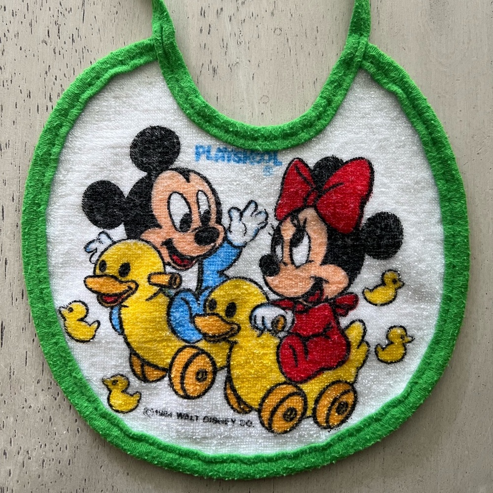 Vintage 1984 Mickey Mouse & Minnie Mouse Playskool Tie Neck Bib